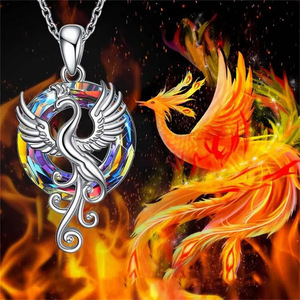 Collana con ciondolo a forma di fenice colorata per donna, gioielli di moda in stile cinese - Product Image 1