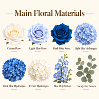 Décoration d'allée de mariage personnalisée en gros, chemin de table floral en soie fait main, fleurs artificielles mixtes bleues et blanches, réutilisable pour cérémonie et banquet