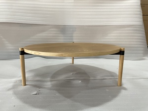 Round Wood <b>Coffee</b> <b>Table</b> Modern Living Room Center <b>Table</b> with Natural Grain and Black Accent <b>Legs</b> - Product Image 2
