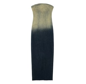 Vestido vaquero elegante para mujer, sin tirantes, con cremallera en la espalda, vestidos con abertura, vestido largo vaquero sin espalda con hombros descubiertos para mujer - Product Image 4