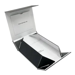 Luxo Folding Magnet Gift Box Com Bolso Custom Logo Print Matte Black Magnetic Packaging para Hair Extension Wig Paper Box