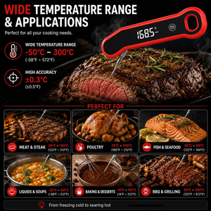 Nouveau Thermomètre numérique de cuisson pour viande et barbecue à lecture instantanée rapide (0,6s) avec sonde pliable pour cuisine et grillades - Product Image 6