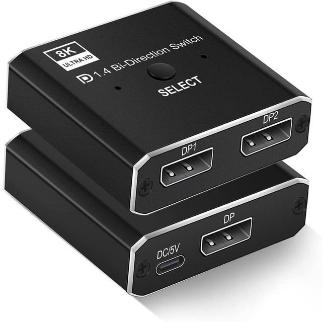 2 Port DP Switcher with Remote 8K Displayport Bidirectional Switch DP1.4 Switch for Computer Monitor Projector TV