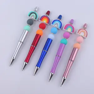 New Fashion Bead Pen Spot DIY Creative Handmade Rainbow Silicone Bead Bead Pen Plastic Writing Ball Pen