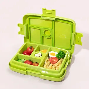 Nieuwe Aankomst Plastic School Lunchbox Kids Herbruikbare Lekvrije 4 Compartimenten Voedselopslagcontainer Bento Box