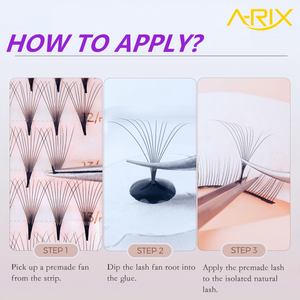 Extensions de cils individuels pré-faits en éventail, volume longue tige 3D/4D/5D/6D/7D/8D, en PBT de qualité supérieure, fabriqués à la machine A-RIX, courbure C/D - Product Image 3