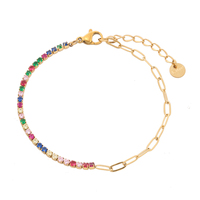 Gelang Baja Anti Karat Berlapis Emas 18K dengan Zirkon Warna-warni untuk Hadiah