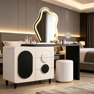 Coiffeuse moderne blanche avec miroir LED, meuble de rangement et tabouret pour chambre à coucher - Product Image 6