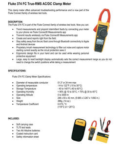 แคลมป์มิเตอร์ F Luke F374 True RMS สำหรับวัดกระแสไฟฟ้ากระแสตรง 600A ระดับความปลอดภัย CAT IV 600V - Product Image 6