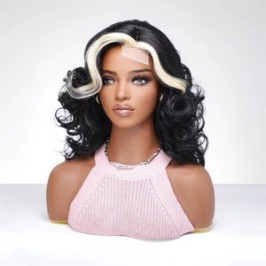 Peluca de encaje frontal para mujer, pelucas de fibra resistente al calor, pelucas sintéticas naturales cortas rubias negras, sin flequillo - Product Image 5
