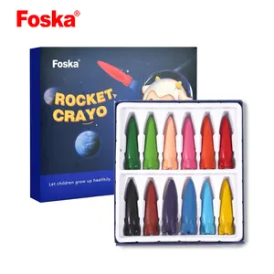 Foska, nuevo artículo, diseño de cohete, colores brillantes, crayones lavables, niños pequeños, dibujo no tóxico, crayones de aprendizaje para niños, crayones de plástico