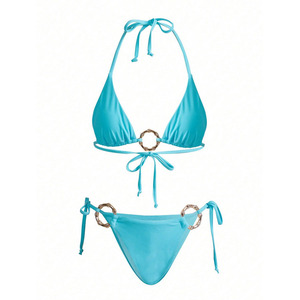 Lace Sky <strong>Blue</strong> <strong>Bikini</strong> 2026 New Fashion 3 Piece <strong>Set</strong> Cute Halter Sheer Swimsuit <strong>Set</strong> with Long Dress - Product Image 6