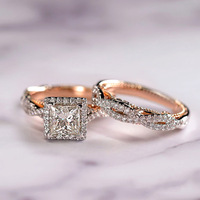 Ensemble de bagues assorties pour couple, trois pièces, zircon carré scintillant, design classique de Dubaï, or rose