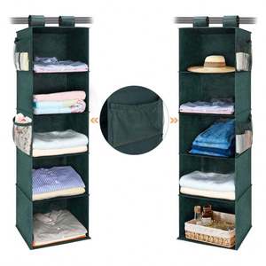 Wardrobe Organizer Foldable Closet Organizer with 5 <b>Shelves</b> Side Mesh Pockets Large Capacity Hanging Storage for Shoes Clothing - Product Image 3