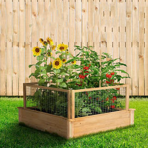 Fioriera Quadrata Rialzata in Legno da Giardino 48x10.5 Pollici con Recinzione CritterGuard - Product Image 1