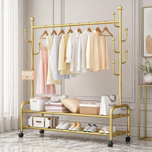 <span class=keywords><strong>Porte</strong></span>-vêtements mobile en métal à double niveau avec panier de rangement, organisateur de vêtements pour la maison, pour chaussures et vêtements - Product Image 1