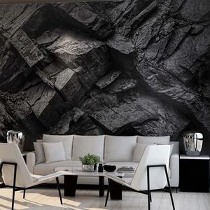 Dinding batu hitam dengan tekstur batu alami 3d, wallpaper dekorasi rumah - Product Image 1