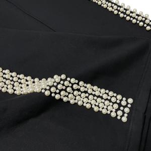 Premium Luxury Pearl Beaded <b>Side</b> Wide Leg Culottes Black <b>Trouser</b> Elastic Waist <b>Zip</b> Pocket Knit <b>Trousers</b> Elegant Casual Pants - Product Image 6