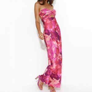 Vestido Maxi Casual sin Tirantes con Estampado de Verano, Color Rosa, para Mujer - Product Image 3