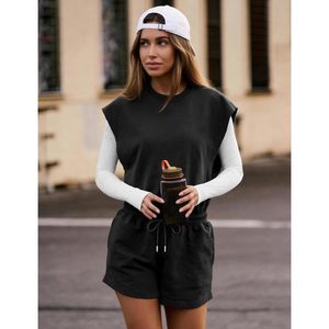 Combinaison décontractée en tricot pour femme, sans manches, taille haute, avec cordon de serrage, respirante, pour la vie quotidienne, tenue printemps-été avec poche - Product Image 3