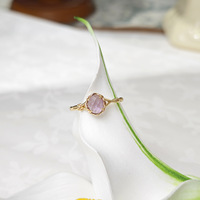 Bague en argent sterling 925 plaqué or 14 carats avec pierre ovale en améthyste naturelle, motif nœud torsadé
