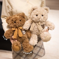 Boneka Beruang Teddy Berbulu Lembut, Boneka Beruang Duduk dengan Dasi Kupu-kupu, Hiasan Tag Beruang untuk Hadiah Ulang Tahun Anak-anak di Hari Valentine