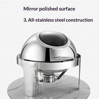 Réchaud de buffet rond en acier inoxydable AiMW avec couvercle rabattable visible, doré/argenté, à quatre pieds, pour usage hôtelier et petit-déjeuner