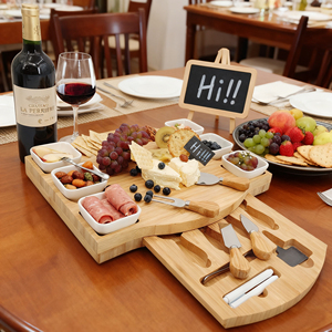 Tabla de cortar queso de bambú grande, juego de cuchillos, plato de charcutería de madera para uso en la cocina, picar vino, queso, <span class=keywords><strong>carne</strong></span> - Product Image 1