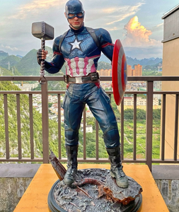 Statue Captain America de la série de bandes dessinées américaines Marvel Avengers, figurine en résine à l'échelle 1/2 pour décoration intérieure, objet de collection avec bouclier et marteau - Product Image 2