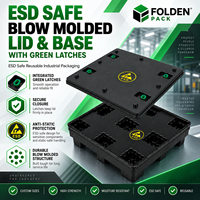 Couvercle et base moulés par soufflage ESD avec loquets verts, taille personnalisée, emballage réutilisable pour boîte à palettes