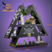 Fabriqué à la main magnifiquement sorcière décor de chambre Phase de lune étagère triangulaire étagère en cristal en bois noir avec tiroir à rabat