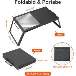 Parrilla portátil Premium para fogata, rejilla de malla de acero resistente con patas plegables y bolsa de almacenamiento, barbacoa de hierro para acampar - Product Image 1