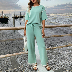 2026 Summer New Women's Casual Eco-Friendly Breathable Ice Silk Sweater Short Sleeve One <b>Set</b> - Product Image 3