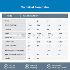 For R2E225-RA92-23 230VAC 0.68A 155W 2500RPM 1195m3/h HVAC Air Purification Centrifugal <b>Fan</b> Free <b>Standing</b> OEM - Product Image 3