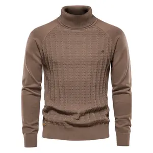 Maglione Pullover da uomo solido stile Business solido con collo alto personalizzato OEM