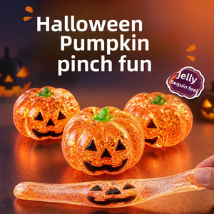 Bonbons mous fantaisie en forme de tête de citrouille d'Halloween, jouet anti-stress créatif et scintillant à base de maltose - Product Image 1