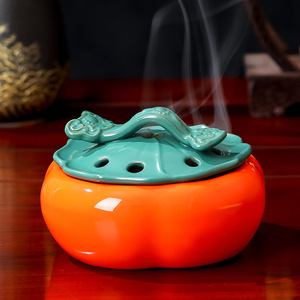 Ceramic Persimmon Incense Burner Aromatherapy Diffuser For Home Office <b>Desk</b> Decor With Sandalwood Agarwood Use - Product Image 4