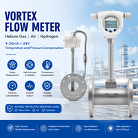 Helium Gas air Hydrogen vortex Flow Meter 4-20mA+24V Temperature and Pressure Compensation