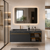Set Perlengkapan Kamar Mandi Modern dari Baja Anti Karat yang Dipasang di Dinding dengan Cermin Pintar LED dan Kabinet Wastafel Keramik untuk Hotel dan Vila