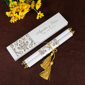 באיכות גבוהה רויאל מלכותי מעוצב כרטיסי הזמנות לחתונה עם קישוט רקמות ותיבת גלילה בהזמנה אישית - Product Image 2