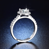 Bague en Cuivre Argenté et Plaqué Or Blanc, Ornée d'Oxyde de Zirconium Coupe Princesse, Modèle Promesse, Halo, Fiançailles, Éternité pour Femme
