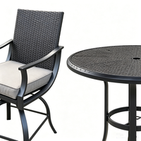 Ensemble de meubles de bar d'extérieur en rotin PE, tabourets de bar pivotants, table de bar ronde en métal, coussins d'assise haute densité