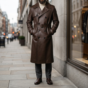 Men's Winter High Quality Genuine Leather Long Coat Eco-Friendly Quick Dry Thick Customizable Colors & Sizes - Product Image 3