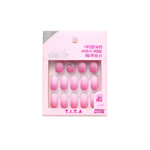 Puntas de uñas cuadradas T.I.T.A, 16 piezas, degradado rosa con pedrería para uso diario - Product Image 2