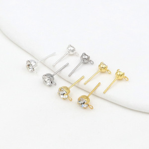 Pendientes de botón con cristales de diamantes de imitación en forma de bola, engaste de garra, plata de ley 925, chapados en oro de 18 quilates, para uso diario, joyería unisex - Product Image 2
