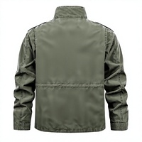 Veste Safari en Toile Vert Olive pour Homme, Col Montant, Fermeture Éclair, Épaulettes, Style Vêtement de Travail, Grande Taille, Vêtement d'Extérieur, Coupe Droite