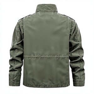 Men's Olive Green <b>Canvas</b> Safari Jacket Stand Collar Zipper Closure Epaulet Workwear Style Plus Size Autumn Wear Regular Fit - Product Image 5