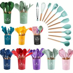<b>Silicon</b> Baby Food Home Kitchen <b>Tools</b> Accessories Utensils Set Wooden Bamboo Household Buffet Utensils - Product Image 1