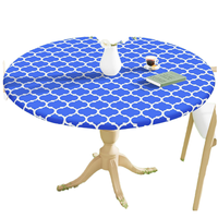 Nappe de pique-nique ronde moderne tissée, imperméable, élastique, housses de table ajustées, vinyle à dos en flanelle essuyable pour le camping et l'usage domestique