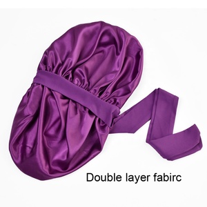 Mode soyeux réglable Satin <span class=keywords><strong>Bonnet</strong></span> avec cravate Designer cheveux personnalisé <span class=keywords><strong>bonnet</strong></span> de couchage femmes luxe tresses <span class=keywords><strong>bonnet</strong></span> de cheveux de haute qualité - Product Image 5